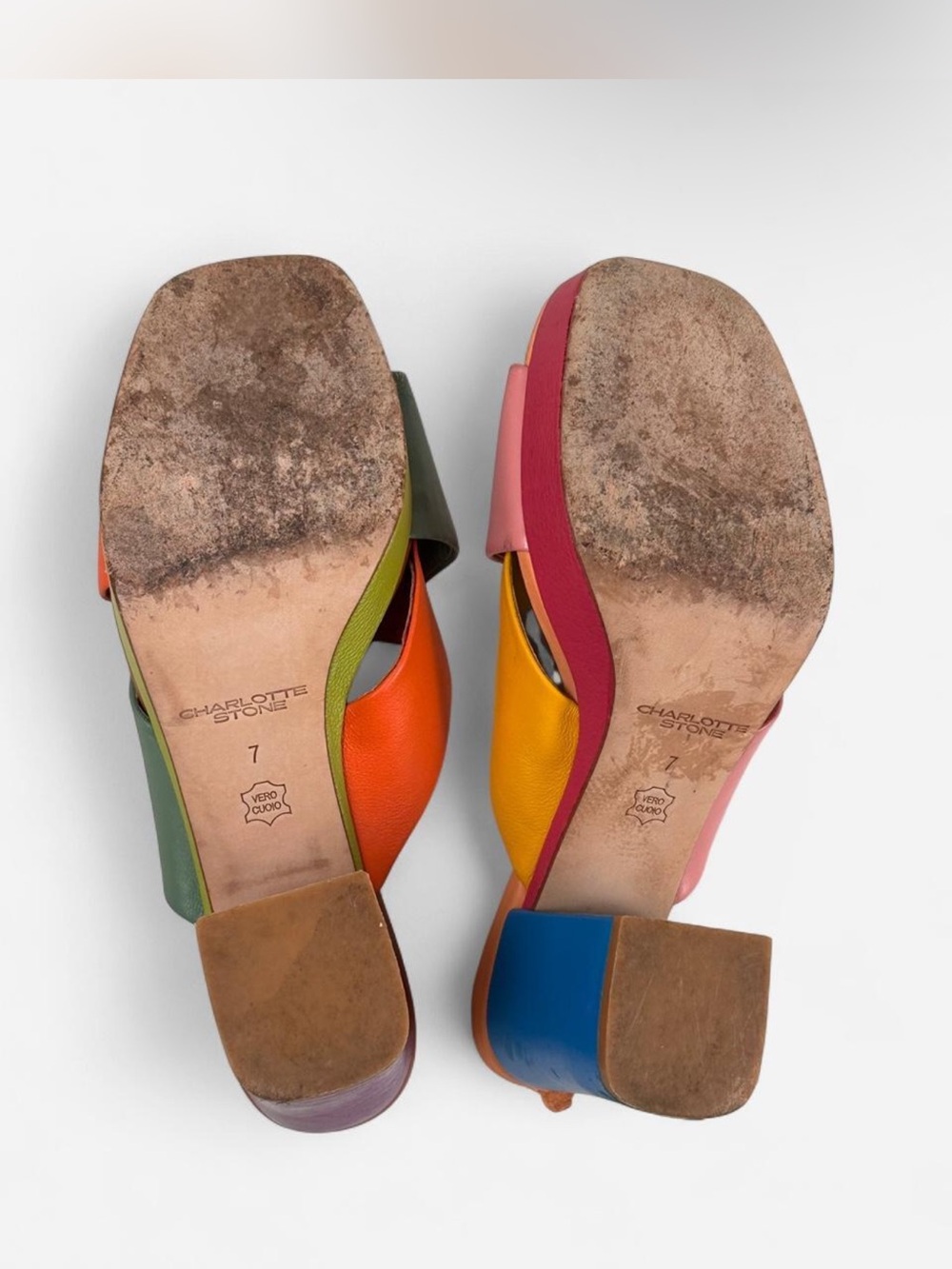 Charlotte Stone Colorblock Multi-Color Leather Platform Mule Heels - Picture 6 of 8